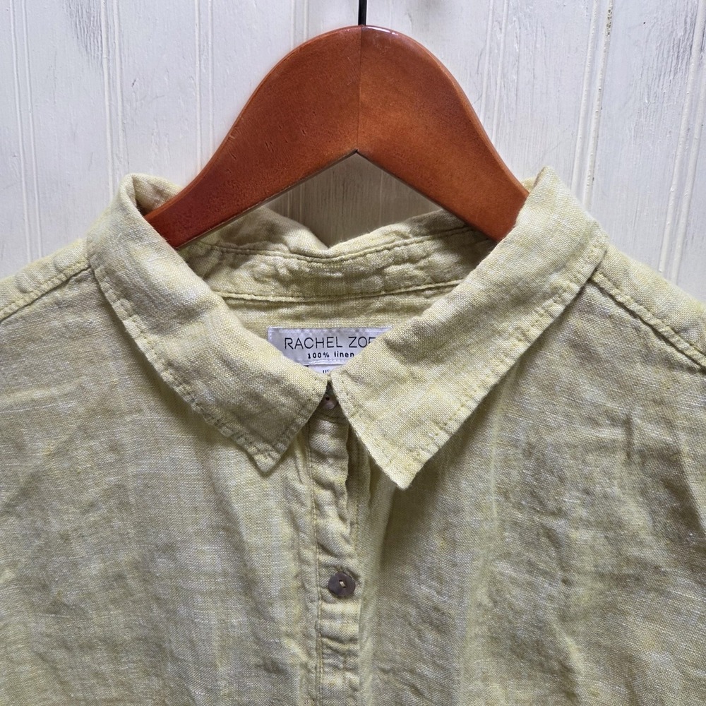 Rachel Zoe Button Up Shirt Womens XL Yellow Collared Long Sleeve Linen Top